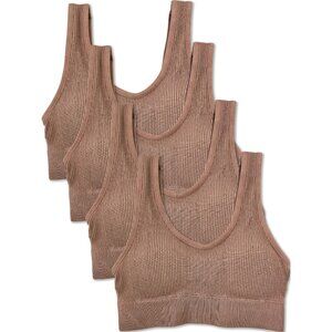 Kalon 4 Pack Ribbed Bralette Crop Top Comfort Lounge Bra 1041 Dk.Caramel XXS-XXL